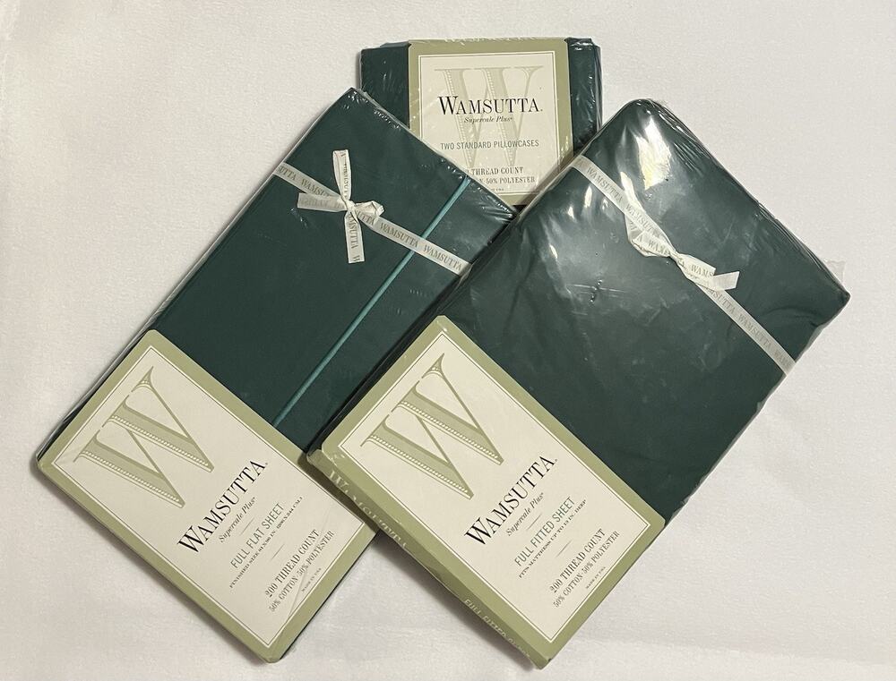 Wamsutta Supercale Plus Full Sheet Set 200 Thread Count Hunter Green Made in USA